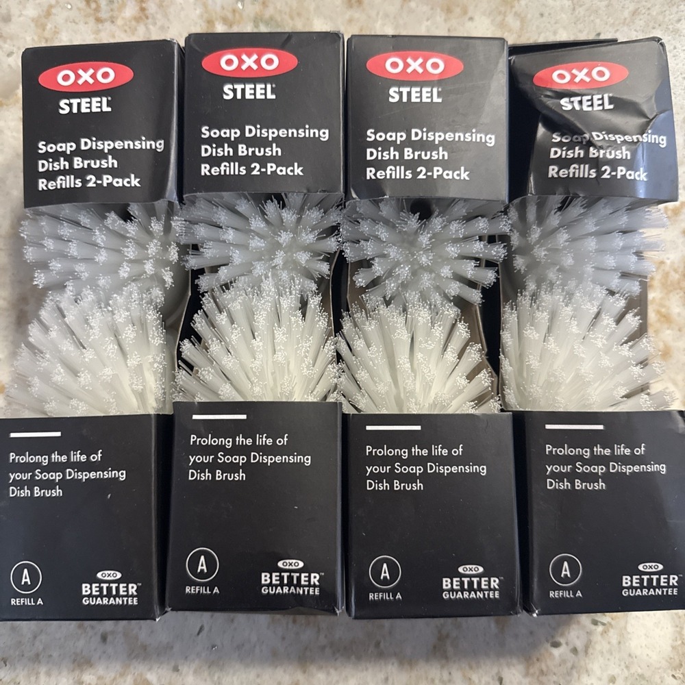 LOT (8) New OXO Steel Soap Dispensing Dish Brush Refills